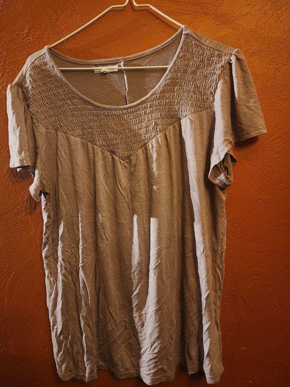Maurices Light Purple Short-Sleeve Smocked Yoke Tee. Very Soft and Comfortable.